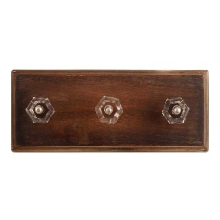 Clear Hexagon Cut Glass Wooden Hook